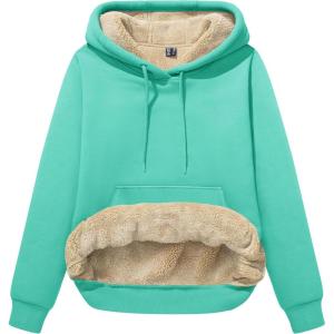 imageMAGCOMSEN Womens Hoodies Thick Fleece Lined Hooded Sweatshirt Warm Sherpa Lined Heavyweight Pullover with PocketMint Green