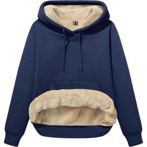 imageMAGCOMSEN Womens Hoodies Thick Fleece Lined Hooded Sweatshirt Warm Sherpa Lined Heavyweight Pullover with PocketNavy