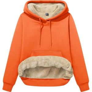 imageMAGCOMSEN Womens Hoodies Thick Fleece Lined Hooded Sweatshirt Warm Sherpa Lined Heavyweight Pullover with PocketOrange