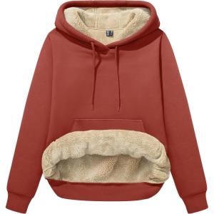 imageMAGCOMSEN Womens Hoodies Thick Fleece Lined Hooded Sweatshirt Warm Sherpa Lined Heavyweight Pullover with PocketOrange Red