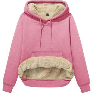 imageMAGCOMSEN Womens Hoodies Thick Fleece Lined Hooded Sweatshirt Warm Sherpa Lined Heavyweight Pullover with PocketPink