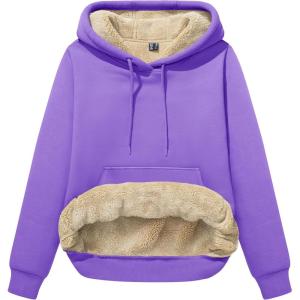 imageMAGCOMSEN Womens Hoodies Thick Fleece Lined Hooded Sweatshirt Warm Sherpa Lined Heavyweight Pullover with PocketPurple