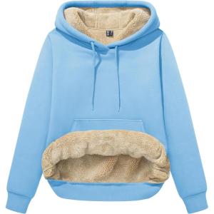 imageMAGCOMSEN Womens Hoodies Thick Fleece Lined Hooded Sweatshirt Warm Sherpa Lined Heavyweight Pullover with PocketSky Blue