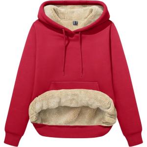 imageMAGCOMSEN Womens Hoodies Thick Fleece Lined Hooded Sweatshirt Warm Sherpa Lined Heavyweight Pullover with PocketTomato Red