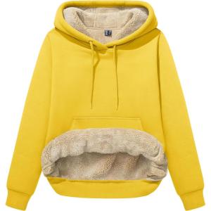 imageMAGCOMSEN Womens Hoodies Thick Fleece Lined Hooded Sweatshirt Warm Sherpa Lined Heavyweight Pullover with PocketYellow