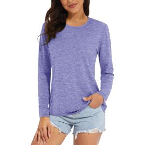 imageMAGCOMSEN Womens Long Sleeve Shirts UPF 50 Sun Protection Quick Dry Athletic Running Workout Tops Rash GuardLight Purple
