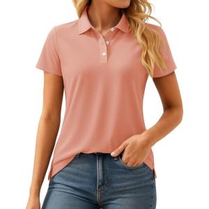 imageMAGCOMSEN Womens Polos Golf Shirts Short Sleeve UPF 50 Collared Shirt Quick Dry Tennis Work Athletic TopsApricot