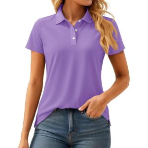 imageMAGCOMSEN Womens Polos Golf Shirts Short Sleeve UPF 50 Collared Shirt Quick Dry Tennis Work Athletic TopsLight Purple