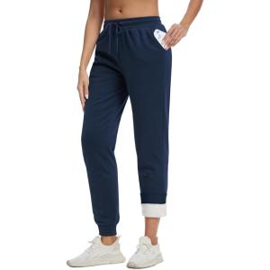 imageMAGCOMSEN Womens Sherpa Lined Sweatpants Winter Warm Fleece Pants Insulated Thermal Athletic Joggers with PocketsNavy Blue