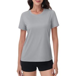 imageMAGCOMSEN Womens Short Sleeve Shirt UPF 80 Sun Protection TShirts Quick Dry Workout Gym Running TopsLight Gray