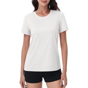 imageMAGCOMSEN Womens Short Sleeve Shirt UPF 80 Sun Protection TShirts Quick Dry Workout Gym Running TopsWhite