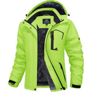imageMAGCOMSEN Womens Ski Jacket Waterproof Insulated Snow Jacket Warm Windproof Winter Coats with Hood Fleece Lined JacketFluorescent Green