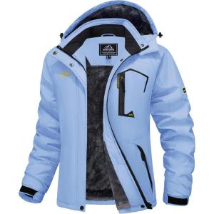imageMAGCOMSEN Womens Ski Jacket Waterproof Insulated Snow Jacket Warm Windproof Winter Coats with Hood Fleece Lined JacketLight Blue