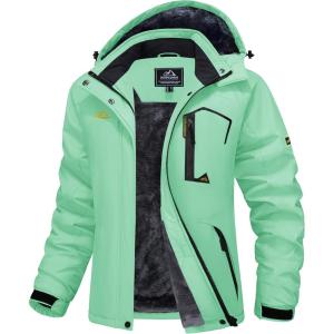 imageMAGCOMSEN Womens Ski Jacket Waterproof Insulated Snow Jacket Warm Windproof Winter Coats with Hood Fleece Lined JacketMint Green