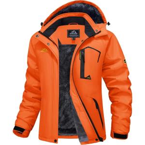 imageMAGCOMSEN Womens Ski Jacket Waterproof Insulated Snow Jacket Warm Windproof Winter Coats with Hood Fleece Lined JacketOrange