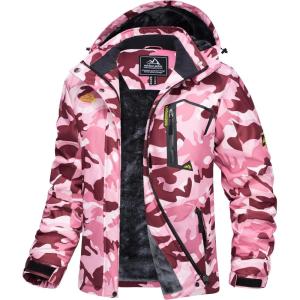 imageMAGCOMSEN Womens Ski Jacket Waterproof Insulated Snow Jacket Warm Windproof Winter Coats with Hood Fleece Lined JacketPink Camo