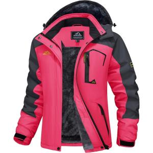 imageMAGCOMSEN Womens Ski Jacket Waterproof Insulated Snow Jacket Warm Windproof Winter Coats with Hood Fleece Lined JacketRose Grey
