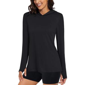 imageMAGCOMSEN Womens Sun Hoodie UPF 50 Long Sleeve Shirts for Hiking Fishing Athletic Lightweight UV HoodieBlack