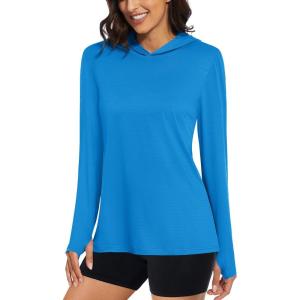 imageMAGCOMSEN Womens Sun Hoodie UPF 50 Long Sleeve Shirts for Hiking Fishing Athletic Lightweight UV HoodieBlue Green