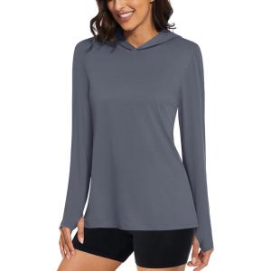 imageMAGCOMSEN Womens Sun Hoodie UPF 50 Long Sleeve Shirts for Hiking Fishing Athletic Lightweight UV HoodieDark Grey