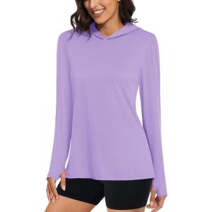 imageMAGCOMSEN Womens Sun Hoodie UPF 50 Long Sleeve Shirts for Hiking Fishing Athletic Lightweight UV HoodieLight Purple