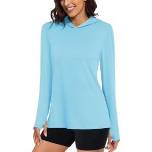 imageMAGCOMSEN Womens Sun Hoodie UPF 50 Long Sleeve Shirts for Hiking Fishing Athletic Lightweight UV HoodiePale Blue