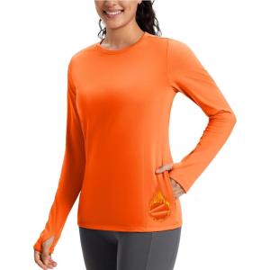 imageMAGCOMSEN Womens Thermal Shirts Long Sleeve Fleece Lined Shirt Workout Tops Athletic Base Layer Running Hiking WinterOrange