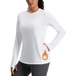 imageMAGCOMSEN Womens Thermal Shirts Long Sleeve Fleece Lined Shirt Workout Tops Athletic Base Layer Running Hiking WinterWhite