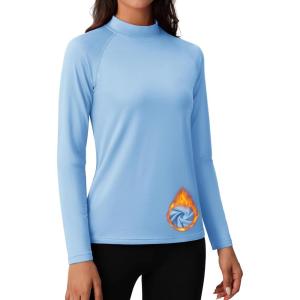 imageMAGCOMSEN Womens Thermal Shirts Mock Turtleneck Fleece Lined Long Sleeve Workout Tops Underwear Base Layer RunningLight Blue
