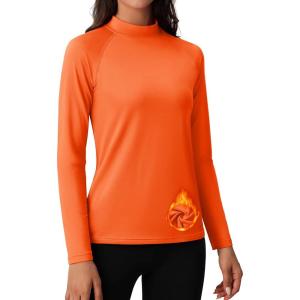 imageMAGCOMSEN Womens Thermal Shirts Mock Turtleneck Fleece Lined Long Sleeve Workout Tops Underwear Base Layer RunningOrange