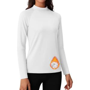 imageMAGCOMSEN Womens Thermal Shirts Mock Turtleneck Fleece Lined Long Sleeve Workout Tops Underwear Base Layer RunningWhite
