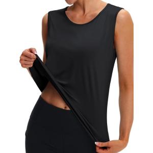 imageMAGCOMSEN Womens Workout Tank Top Athletic Muscle Sleeveless Crew Neck Shirt UPF 80 Moisture Wicking Gym RunningBlack