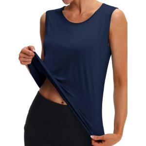 imageMAGCOMSEN Womens Workout Tank Top Athletic Muscle Sleeveless Crew Neck Shirt UPF 80 Moisture Wicking Gym RunningNavy