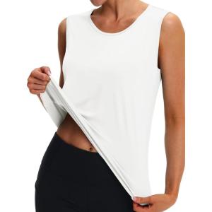 imageMAGCOMSEN Womens Workout Tank Top Athletic Muscle Sleeveless Crew Neck Shirt UPF 80 Moisture Wicking Gym RunningWhite