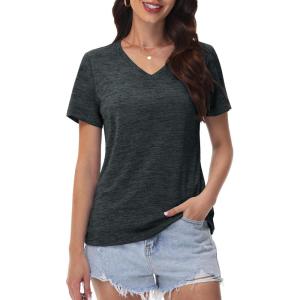 imageMAGCOMSEN Workout Tops for Women UPF 50 Quick Dry Short Sleeve Sun Protection VNeck Shirts Lightweight Hiking T ShirtsBlack