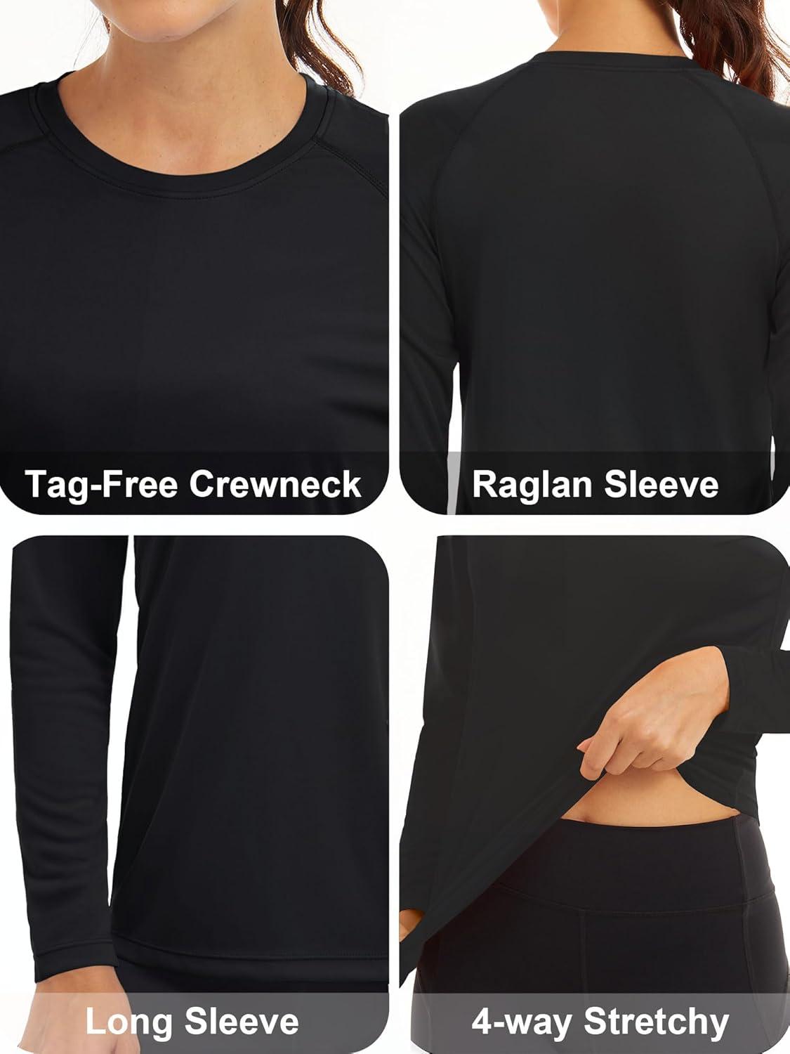 imageMAGCOMSEN Womens 2 Pack Long Sleeve Shirts UPF 50 Sun Protection Quick Dry Swim Shirt for Rash Guard Fishing Workout2 Packblack black