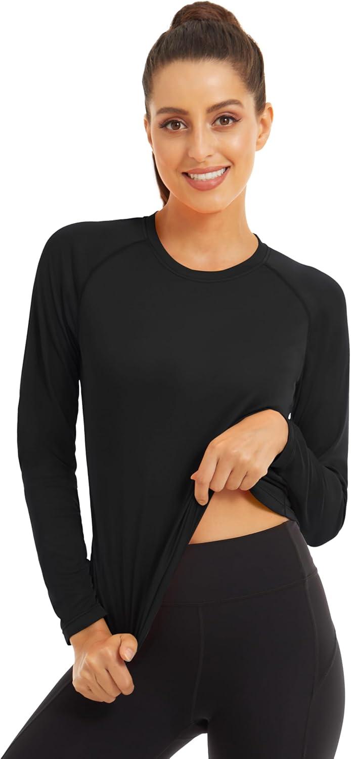 imageMAGCOMSEN Womens 2 Pack Long Sleeve Shirts UPF 50 Sun Protection Quick Dry Swim Shirt for Rash Guard Fishing Workout2 Packblack black