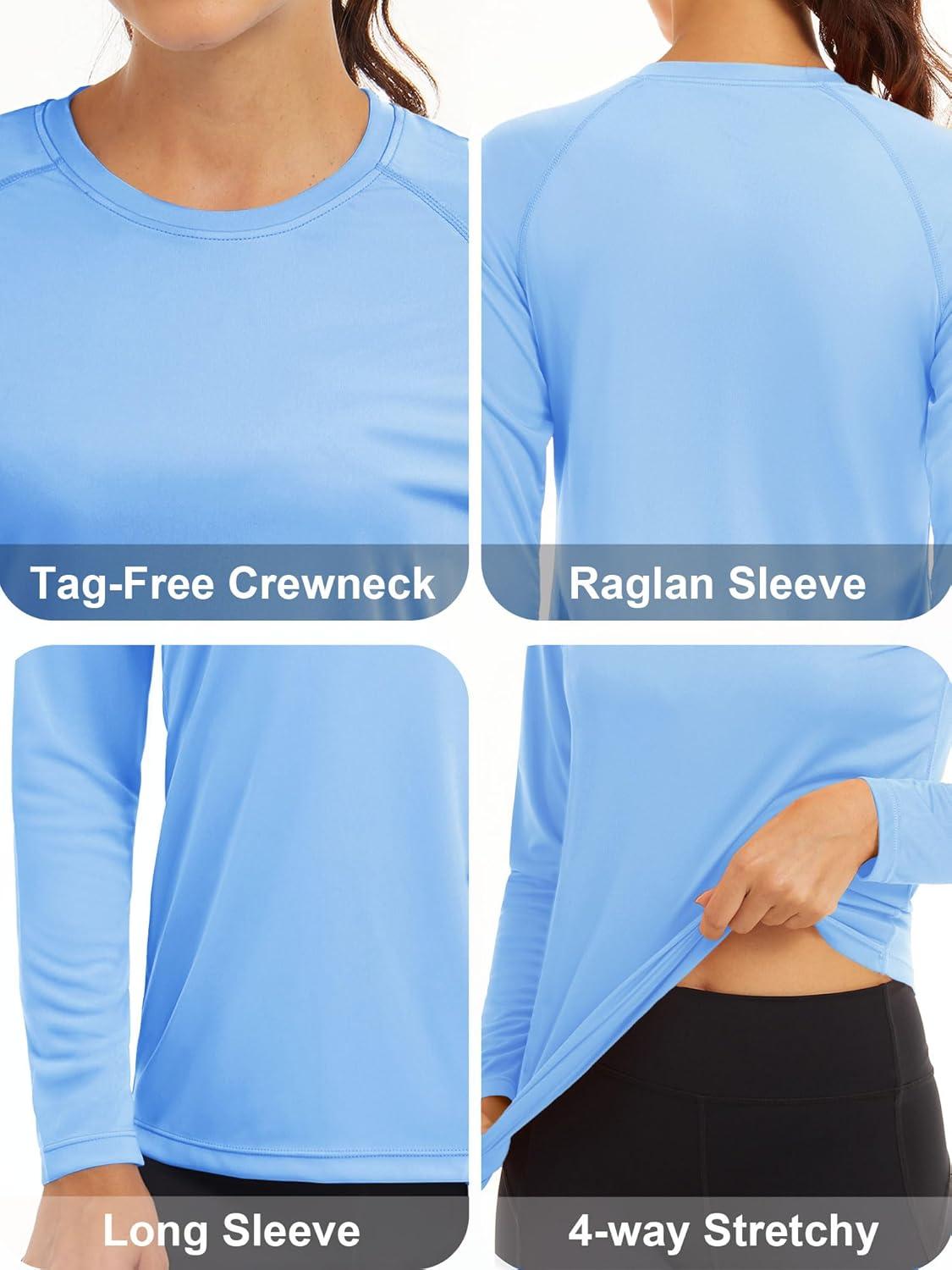 imageMAGCOMSEN Womens 2 Pack Long Sleeve Shirts UPF 50 Sun Protection Quick Dry Swim Shirt for Rash Guard Fishing Workout2 Packblack blue