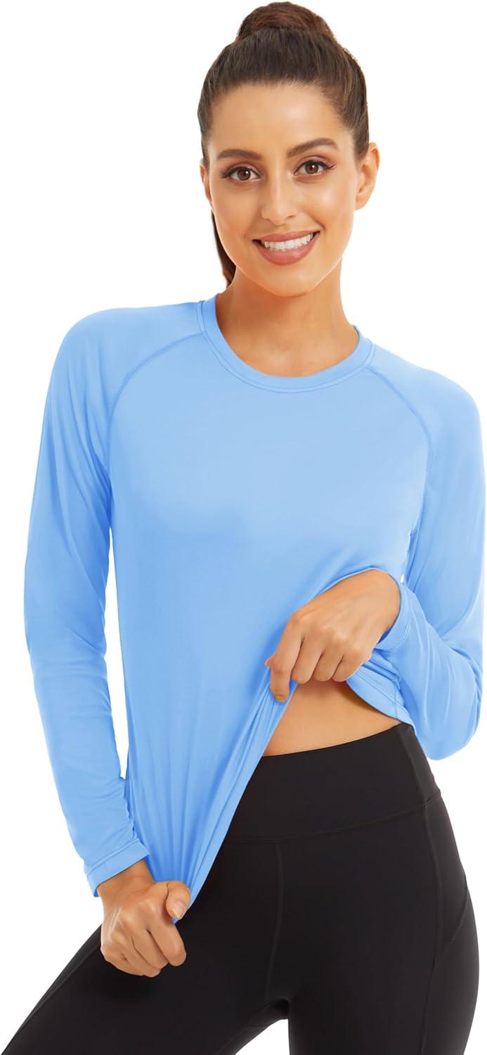 imageMAGCOMSEN Womens 2 Pack Long Sleeve Shirts UPF 50 Sun Protection Quick Dry Swim Shirt for Rash Guard Fishing Workout2 Packblack blue