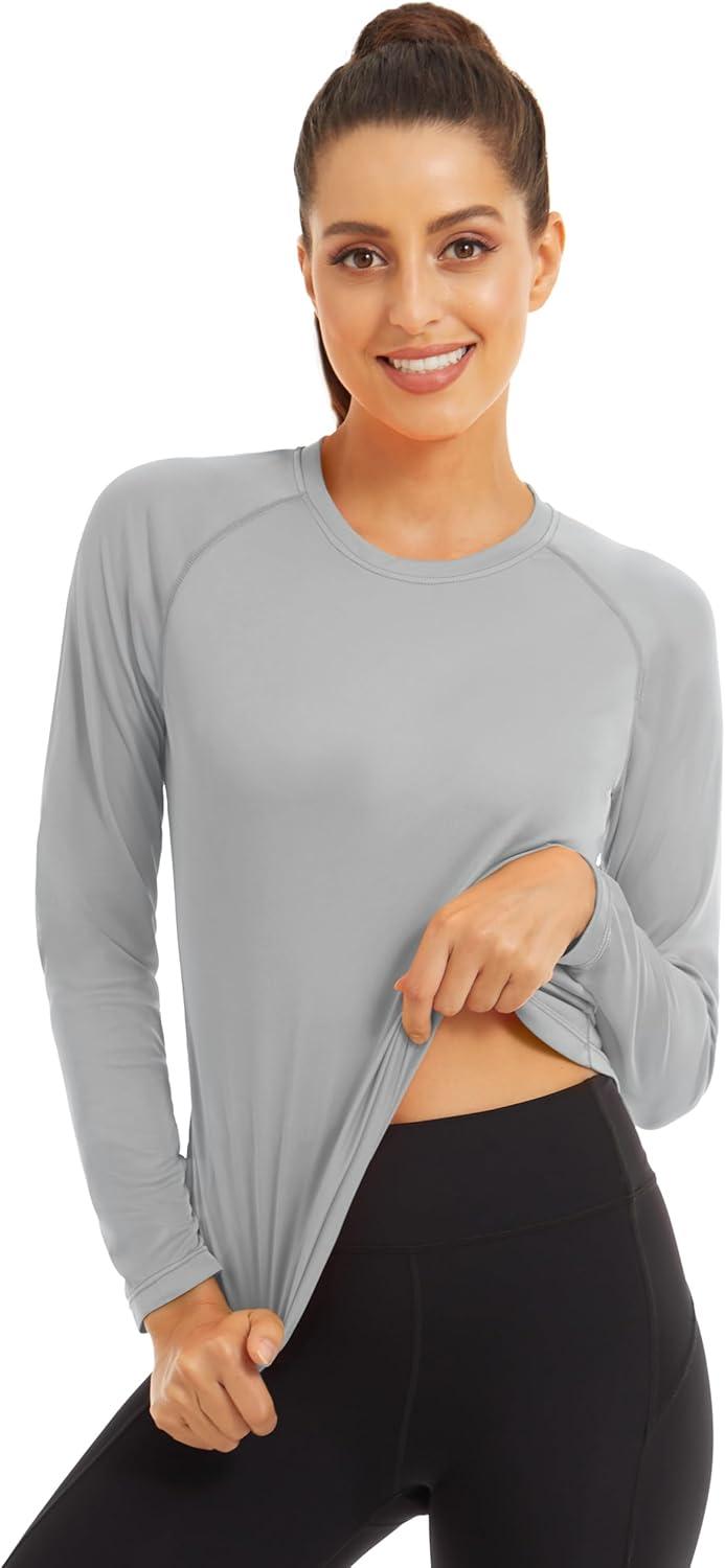 imageMAGCOMSEN Womens 2 Pack Long Sleeve Shirts UPF 50 Sun Protection Quick Dry Swim Shirt for Rash Guard Fishing Workout2 Packblack lgray