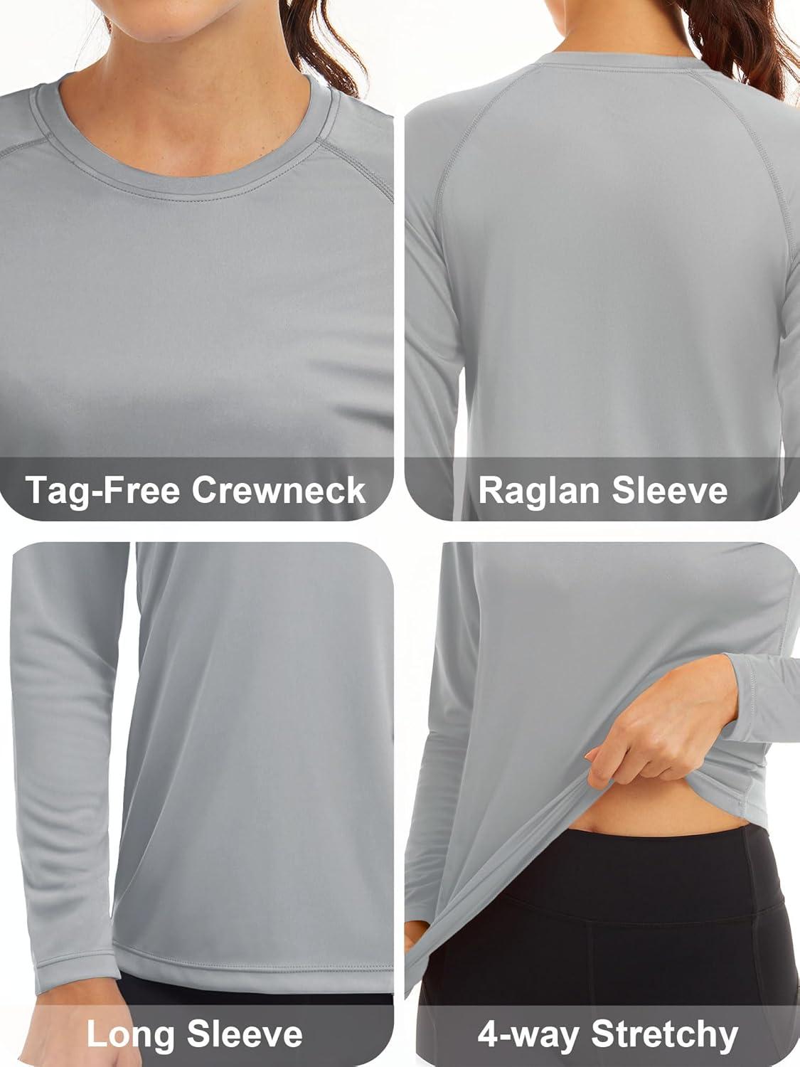 imageMAGCOMSEN Womens 2 Pack Long Sleeve Shirts UPF 50 Sun Protection Quick Dry Swim Shirt for Rash Guard Fishing Workout2 Packblack lgray