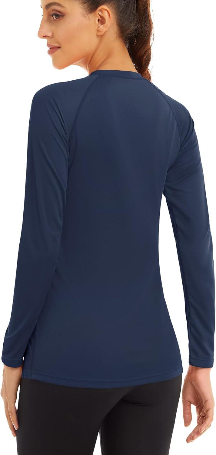 imageMAGCOMSEN Womens 2 Pack Long Sleeve Shirts UPF 50 Sun Protection Quick Dry Swim Shirt for Rash Guard Fishing Workout2 Packblack navy