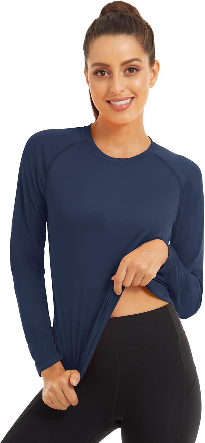 imageMAGCOMSEN Womens 2 Pack Long Sleeve Shirts UPF 50 Sun Protection Quick Dry Swim Shirt for Rash Guard Fishing Workout2 Packblack navy