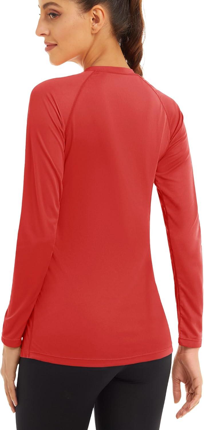 imageMAGCOMSEN Womens 2 Pack Long Sleeve Shirts UPF 50 Sun Protection Quick Dry Swim Shirt for Rash Guard Fishing Workout2 Packblack tomato Red
