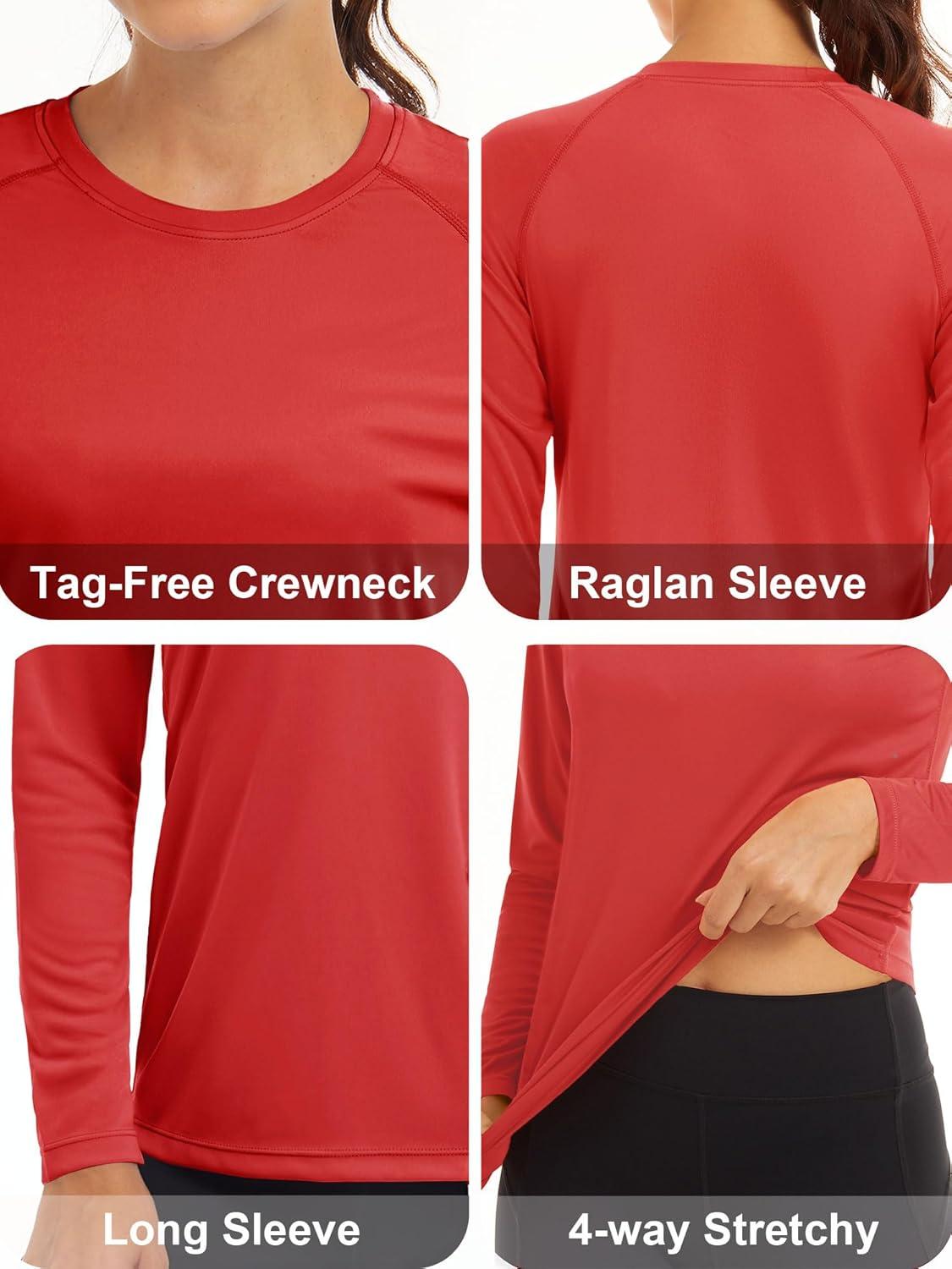 imageMAGCOMSEN Womens 2 Pack Long Sleeve Shirts UPF 50 Sun Protection Quick Dry Swim Shirt for Rash Guard Fishing Workout2 Packblack tomato Red