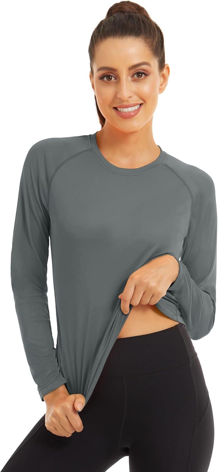 imageMAGCOMSEN Womens 2 Pack Long Sleeve Shirts UPF 50 Sun Protection Quick Dry Swim Shirt for Rash Guard Fishing Workout2 Packdark Grey white