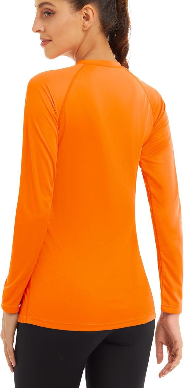 imageMAGCOMSEN Womens 2 Pack Long Sleeve Shirts UPF 50 Sun Protection Quick Dry Swim Shirt for Rash Guard Fishing Workout2 Packfluorescent Green fluorescent Orange