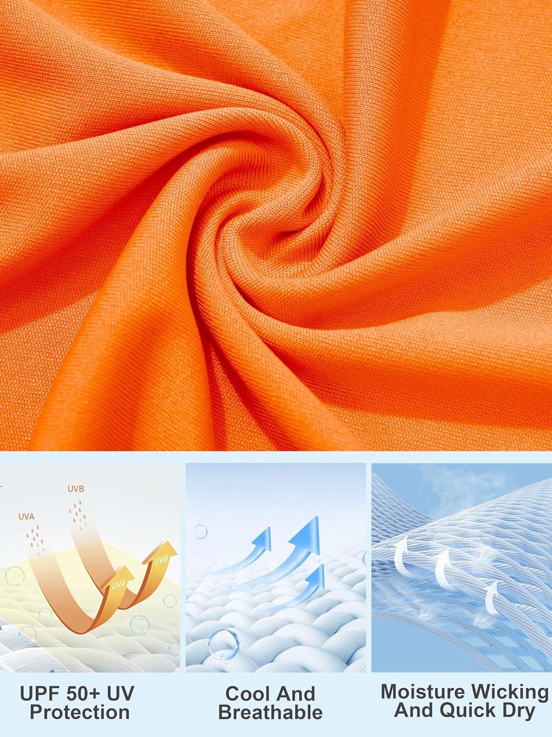 imageMAGCOMSEN Womens 2 Pack Long Sleeve Shirts UPF 50 Sun Protection Quick Dry Swim Shirt for Rash Guard Fishing Workout2 Packfluorescent Green fluorescent Orange