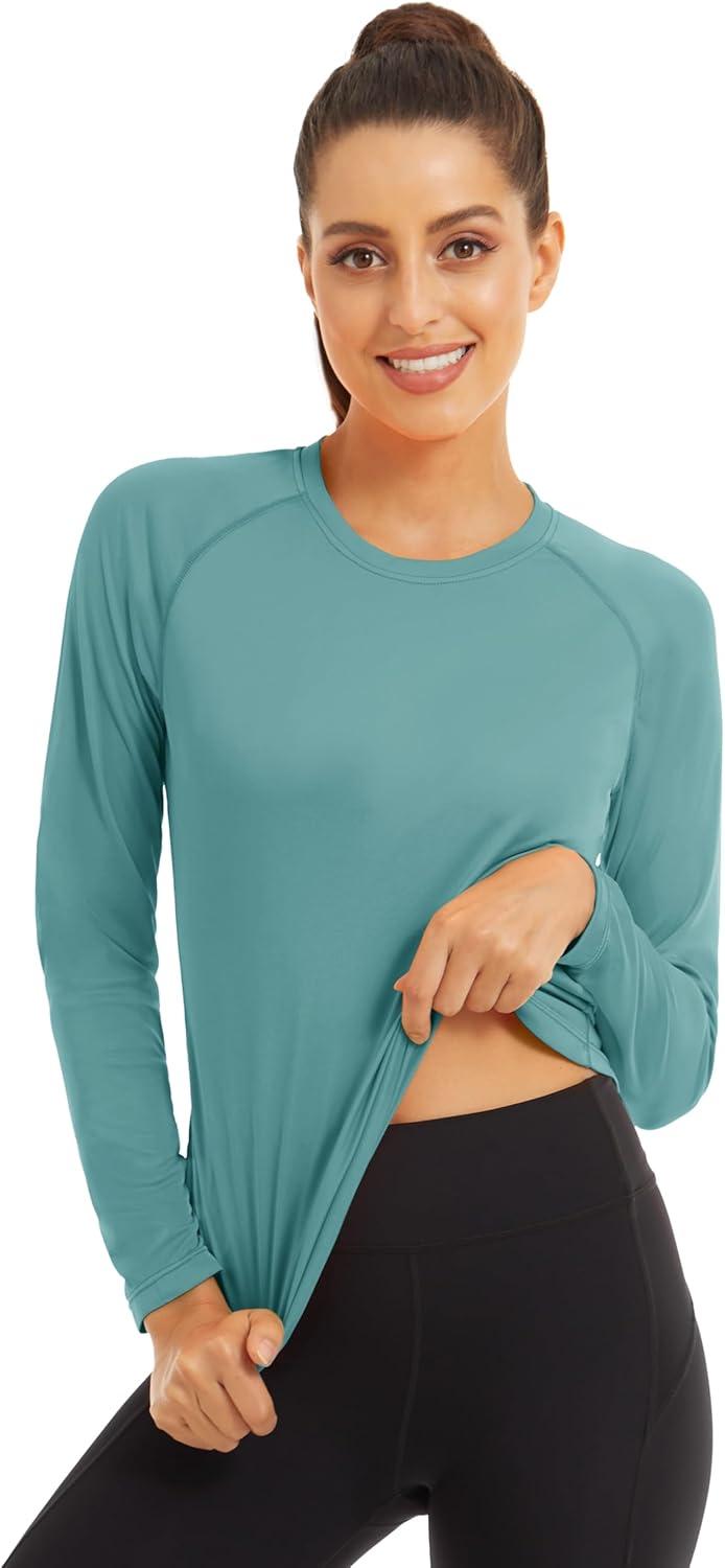 imageMAGCOMSEN Womens 2 Pack Long Sleeve Shirts UPF 50 Sun Protection Quick Dry Swim Shirt for Rash Guard Fishing Workout2 Packlight Grey greygreen