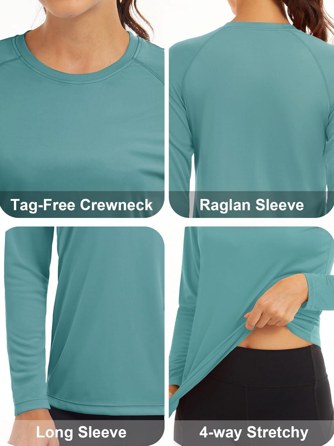 imageMAGCOMSEN Womens 2 Pack Long Sleeve Shirts UPF 50 Sun Protection Quick Dry Swim Shirt for Rash Guard Fishing Workout2 Packlight Grey greygreen